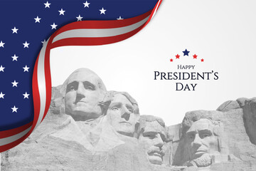 Presidents Day banner blue background vector illustration with lettering Happy President's Day and Rushmore USA presidents - obrazy, fototapety, plakaty