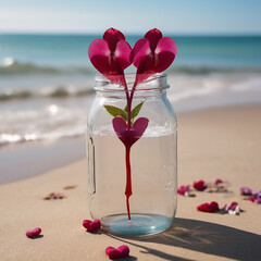 A Captivating Bleeding Heart Jar Amidst Beach Serenity AI GENERATED
