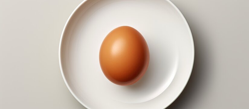 freshly boiled brown egg on white plate top view. Creative Banner. Copyspace image