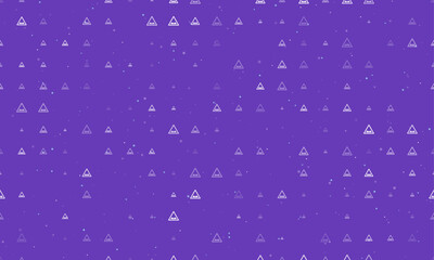 Seamless background pattern of evenly spaced white rough road signs of different sizes and opacity. Vector illustration on deep purple background with stars