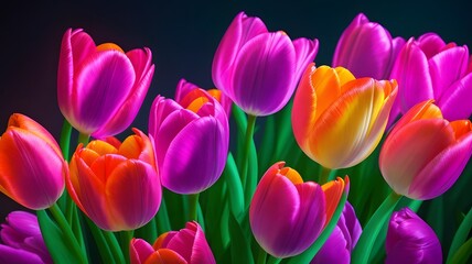 Fototapeta premium Beautiful tulip flowers on dark background