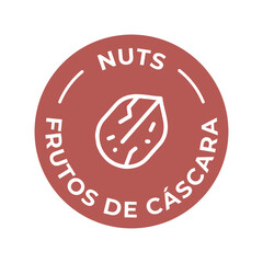 Isolated Vector Logo Badge Ingredient Warning Label. Colorful Allergens icons. Food Intolerance Nuts. Written in Spanish and English