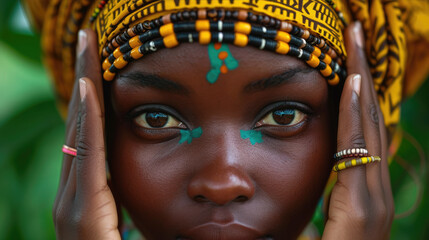 African girl  model wearing a headwrap  - obrazy, fototapety, plakaty