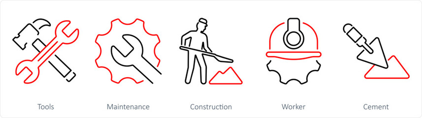 A set of 5 Build icons as tools, maintenance, construction