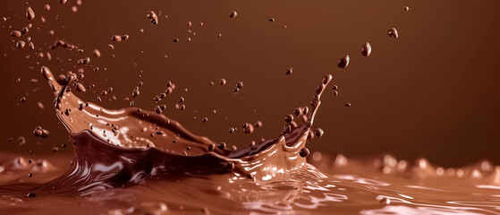 Chocolate milk splash isolated on brown background ,Liquid Elegance dessert delicious ,background...