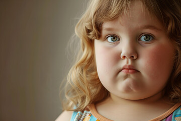 
sad overweight child portrait. problem of childhood obesity concept