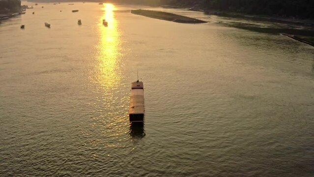 Drone aerial view of Luang Prabang along the Mekong river.