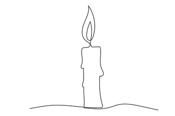 Candlelight linear, candle with flame continuous line, simple doodle design element isolated on white background. 
