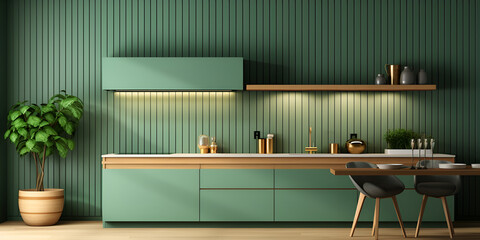 photo view of a beautifully decorated green kitchen