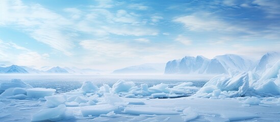 frost and ice on the rocks of winter Lake Baikal. Creative Banner. Copyspace image