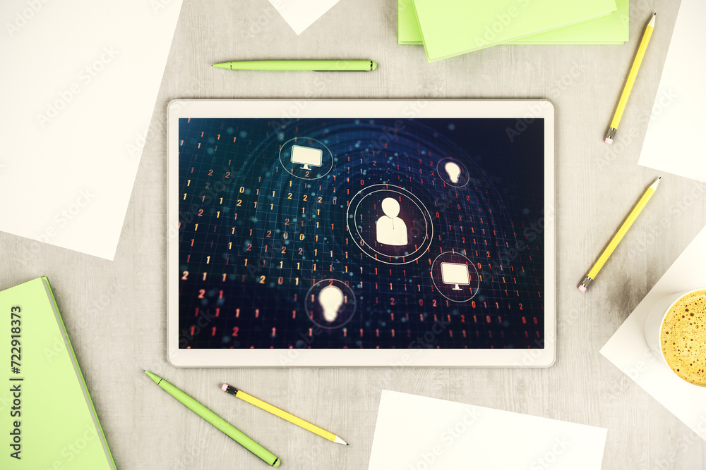 Aufkleber modern digital tablet monitor with social network icons concept. marketing and promotion concept. to