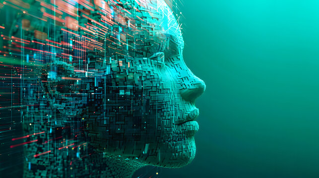 Pixels en mouvement reconstituant un visage &agrave; l'intelligence artificielle inclue dans un programme