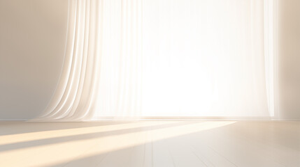 Minimalist White Curtain Draped Interior, Ideal for Clean Backgrounds and Space