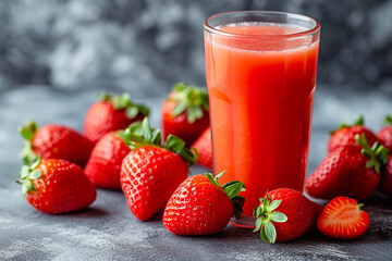 tasty and healthy strawberry smoothie or juice with strawberries