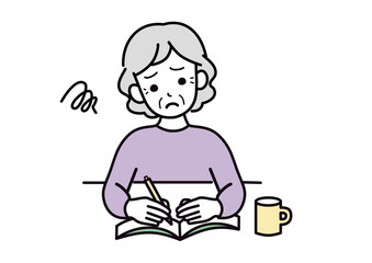 勉強するシニア女性