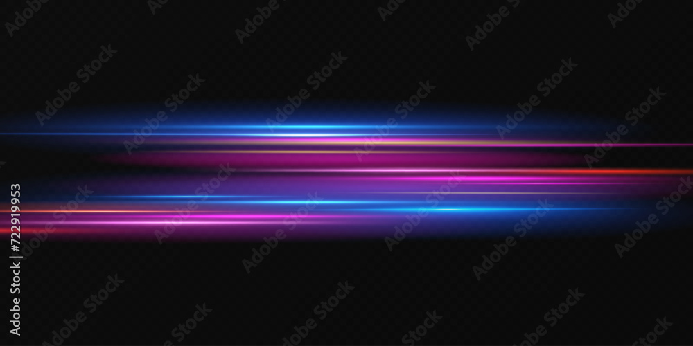 Wall mural neon lines moving light effect. horizontal lines. speed ​​effect on a transparent background. lines 