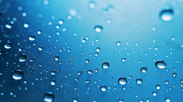 Vibrant 4k hd photo: crystal clear water drops on a serene blue background"
