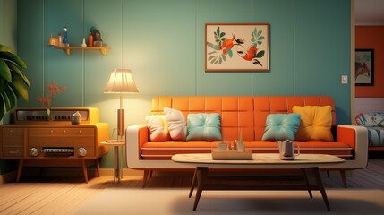 1950s-style living room with retro furniture