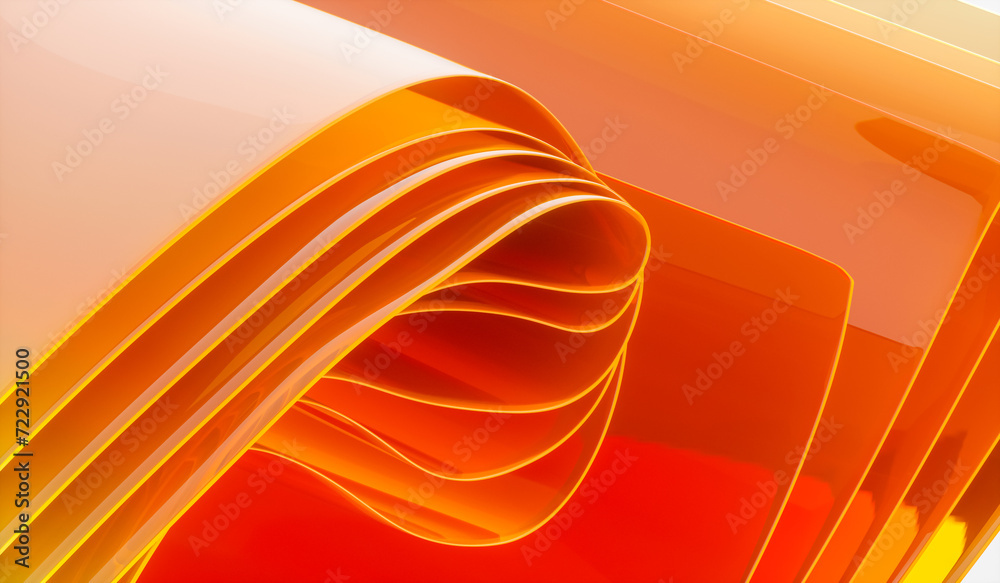 Poster 3d rendering of orange abstract layered crystal glass background.