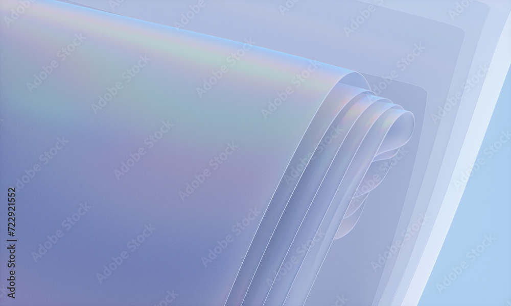 Poster 3d rendering of holographic iridescent abstract layered crystal glass background.