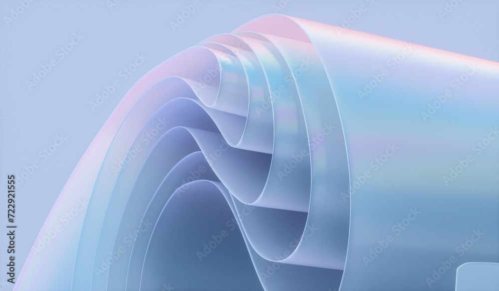 Wall mural 3d rendering of holographic iridescent abstract layered crystal glass background.