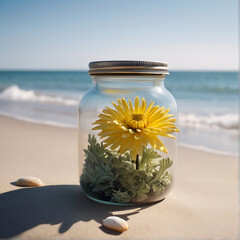 A Captivating Chrysanthemum Jar Amidst Beach Serenity AI GENERATED