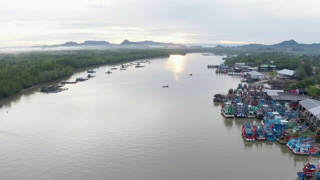 Aerial view of tourist pier at Pakbara, Satun, Thailand.
