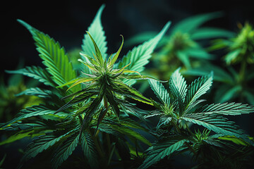 medical cannabis marijuana leaves on black background