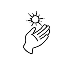 hand holding sun energy light . White background illustration , icons logo