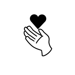 Heart in hand , gesture  give love, caring. White background, icons logo
