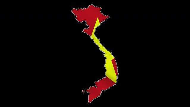 Vietnam country map with national flag animation. 4K Video