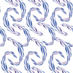 watercolor seamless pattern elements with blue branches on white backdrop
