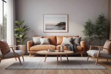 living room interior with comfortable sofa and elegant table