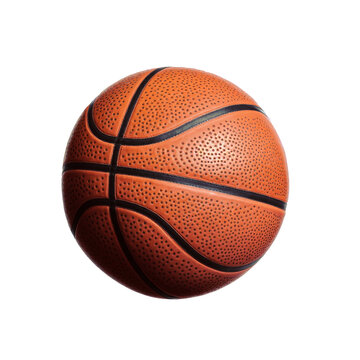 A basketball is shown in an orange shade with black stripes on transparent background. ai generative