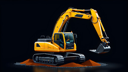 excavator on a white background. isolated on a black background. With black copy space