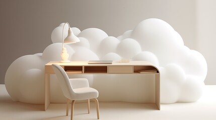 Cloud-shaped desk for a dreamy and meditative retreat.