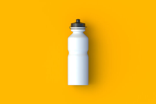 Sport water bottle. Equipment for gym or travel. Bike accessories. Drink for fitness. Thirst quencher beverage. Top view. 3d render