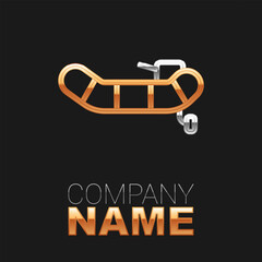 Line Inflatable boat with outboard motor icon isolated on black background. Colorful outline concept. Vector