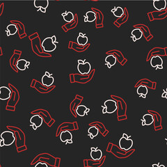 Line Apple icon isolated seamless pattern on black background. Excess weight. Healthy diet menu. Fitness diet apple. Vector