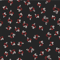Line Swiss army knife icon isolated seamless pattern on black background. Multi-tool, multipurpose penknife. Multifunctional tool. Vector