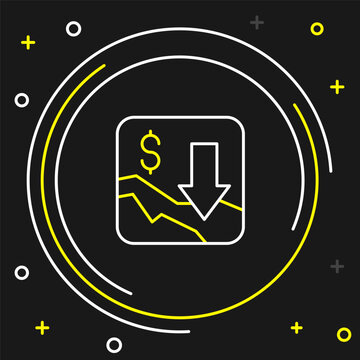 Line Financial growth decrease icon isolated on black background. Increasing revenue. Colorful outline concept. Vector