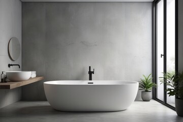 Fototapeta na wymiar modern zen bathroom with white and concrete wall