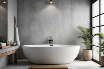 modern zen bathroom with white and concrete wall