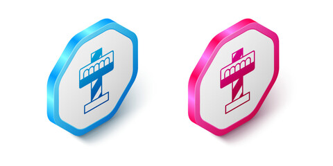 Isometric Attraction carousel icon isolated on white background. Amusement park. Childrens entertainment playground, recreation park. Hexagon button. Vector