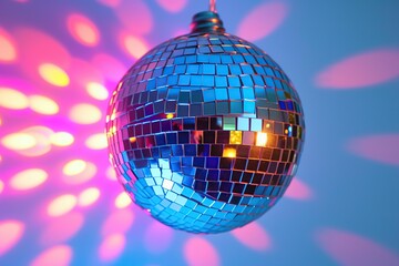 Obraz premium Colorful disco ball party on blurred lights background