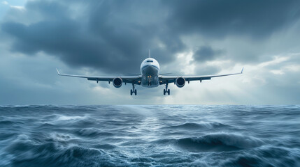 Fototapeta na wymiar Ocean Breeze: Airplane Gliding over Perfect Waves