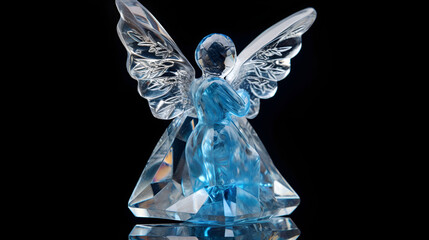 little angel playing the violin, blue light shines in the darkness,angel light led night lamps statue on black ground