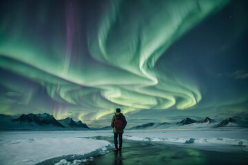 A person watching the impressive display of the northern lights