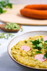 Traditional Dutch pea soup or 'erwtensoep' or 'snert' in Dutch.