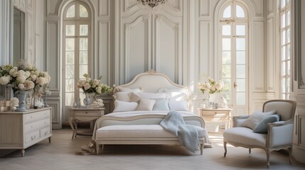French Provincial bedroom with ornate furniture - obrazy, fototapety, plakaty